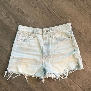 Madewell Blue MomJean Shorts Distressed Frayed Hem